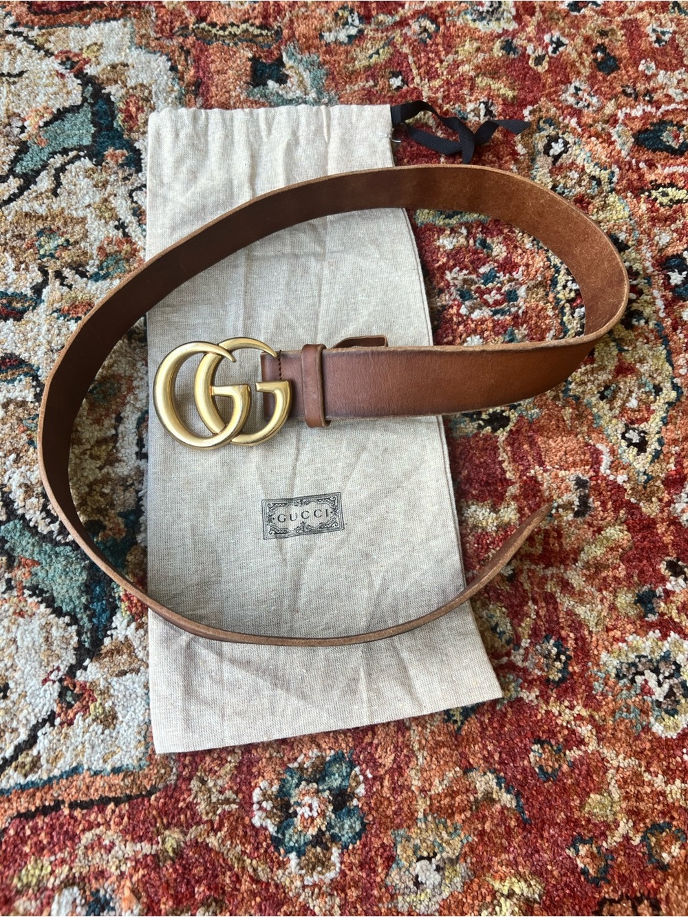 Gucci Brown Leather Belt with Gold Double G Buckle